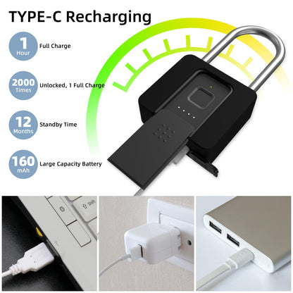 Fingerprint Padlock, Eseesmart Long Shackle Smart Padlock Bluetooth Lock with Mobile APP Outdoor Waterproof Lock with Protective Case for School Gym Locker, Fence, Gate, Toolbox