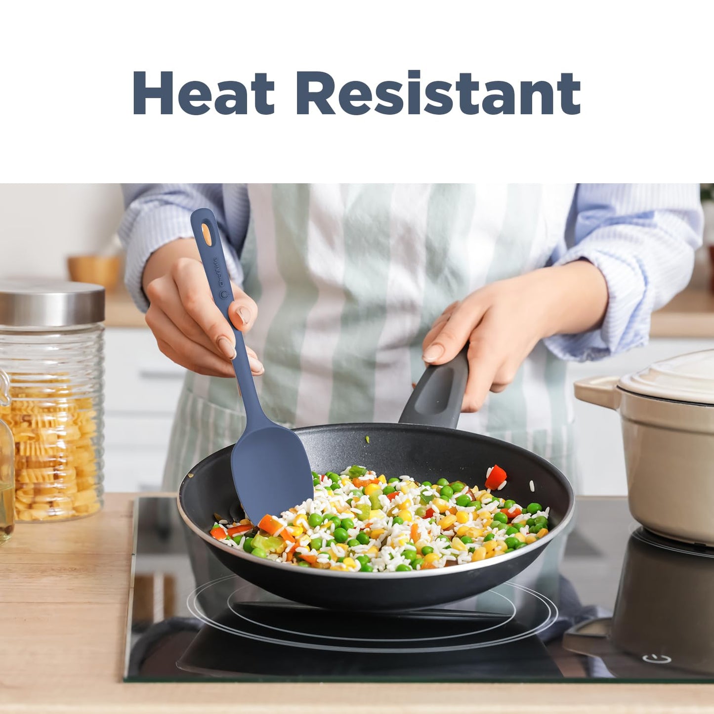 ChefAide 5 Pieces Silicone Spatula Set, Food Grade Rubber Spatula, Upgrade Strong Handle with Ergonomic Grip, Heat Resistant Up to 600°F for Nonstick Cookware, Cooking