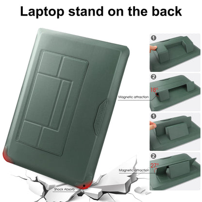 HoYiXi 14 Inch Laptop Sleeve Case Leather Bag with Stand Compatible with MacBook Pro 14 2021/ASUS Vivobook 14/HP Pavilion X360/Lenovo IdeaPad 14/Dell Lenovo HP ASUS Acer HUAWEI Matebook 14'' PC, Green