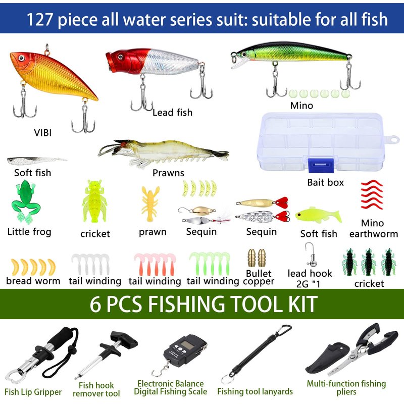 Seenelling 482 Pcs Fishing Tools Kit Fishing Accessories Kit Include Fish Hook Lures Hook Remover Lip Gripper Backpack for Men Women Gifts(Camo)