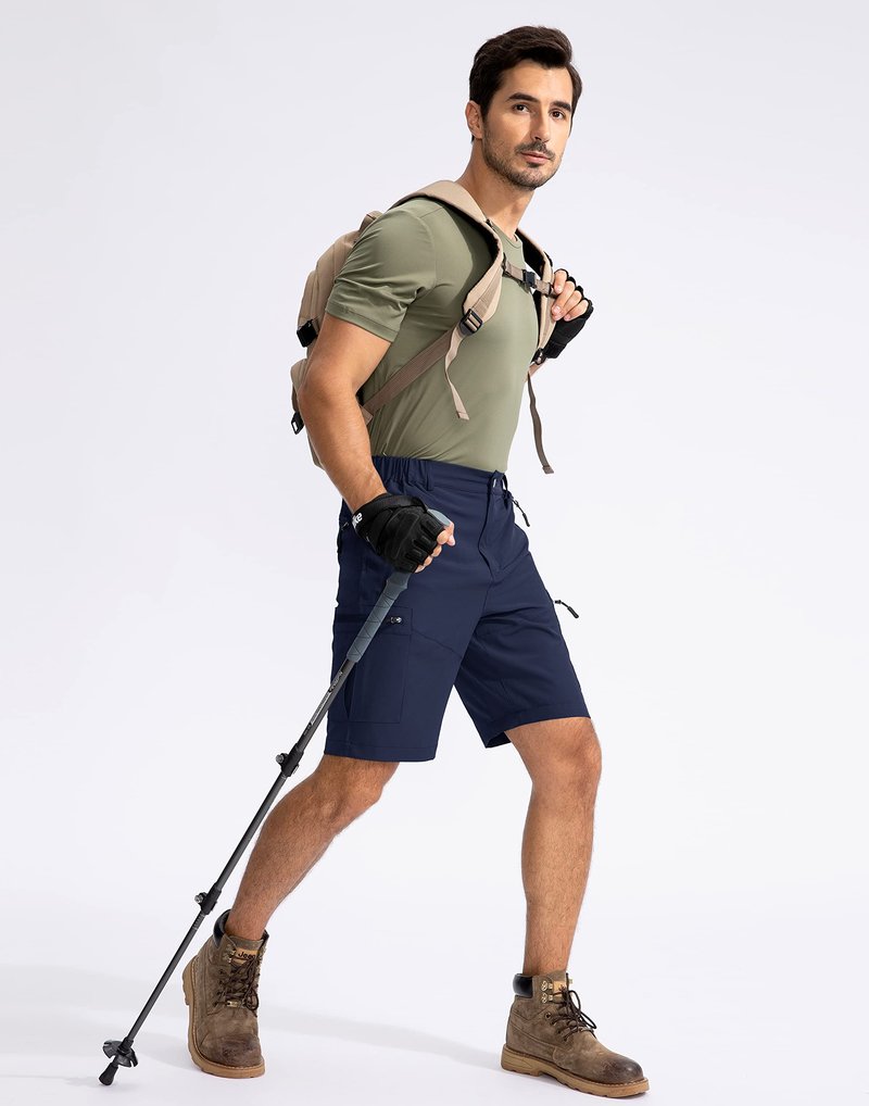 Pudolla Men's Hiking Cargo Shorts 9" Lightweight Outdoor Work Shorts for Men Travel Golf Camping Casual with 5 Zipper Pockets(Navy X-Large)