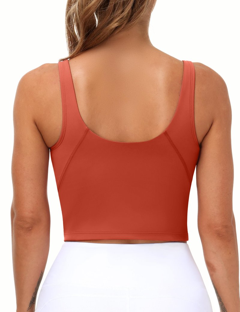 Women’s Longline Sports Bra Wirefree Padded Medium Support Yoga Bras Gym Running Workout Tank Tops(Brick Red, Medium)