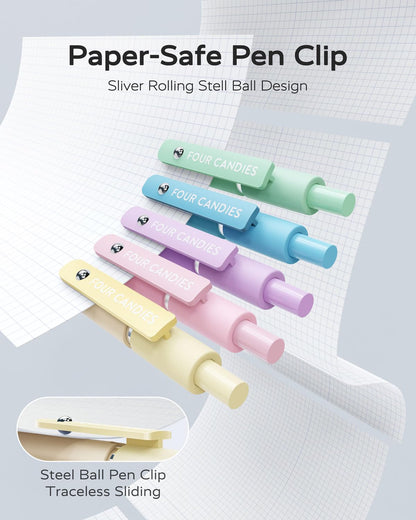 Four Candies Gel Pens, 5 Pcs 0.7mm Quick Dry Black Ink Pen Fine Point Smooth Writing Unique Pen, Office Home School Supplies Essentials Fun Pretty Cute Pens Gifts for Girl Women(Gradient)