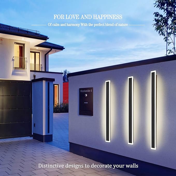 2Pack-23.6INCH Long Outdoor LED Wall Lights,18W Waterproof IP65 Warm White 120V LED Wall Mount Light Fixture Acrylic Black Exterior Wall Lights for House Courtyard Balcony Porch