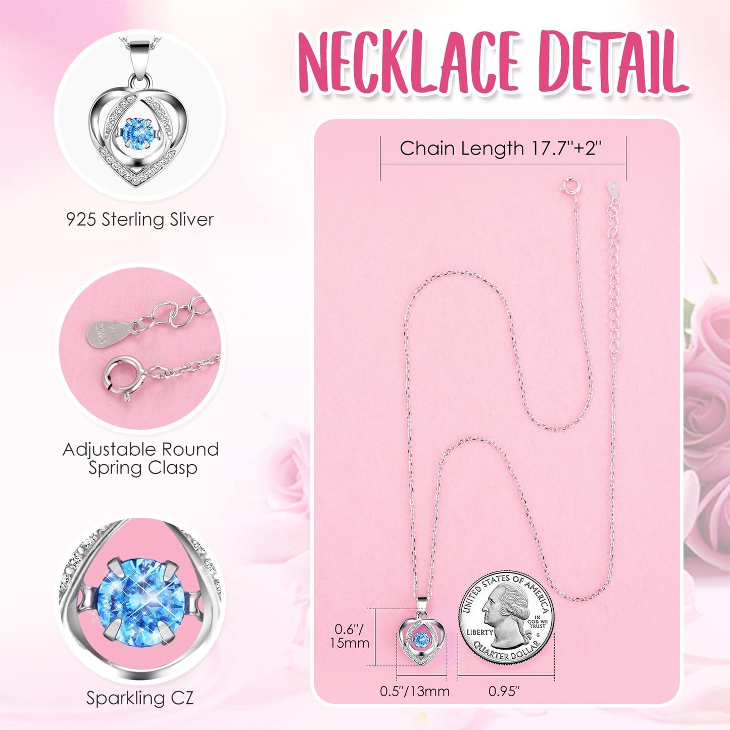 ADDWel Preserved Real Rainbow Rose with Sterling Silver Necklace Gift Set - Romantic Valentines Day Gifts for Wife, Girlfriend - Eternal Flowers Gifts for Anniversary, Birthday