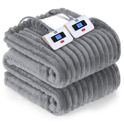 SEALY Electric Blanket Full Size, Soft Ribbed Flannel to Sherpa Reversible Heated Blanket with 10 Heat Settings & 1-12 Hours Auto-Off Overheat Protection, Machine Washable, 72"x84" Beige