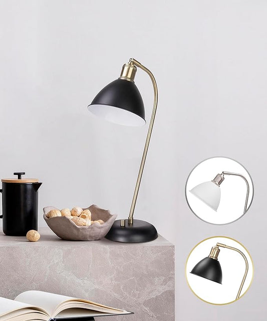 HarvestLand Halo Black and Brass Desk Lamp – Adjustable Desk Lamp with Metal, Industrial Table Lamp with Solid Base for Home Office, Dedside Table lamp, Task Lamp
