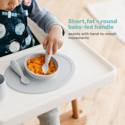 ezpz Tiny Spoon (2 Pack in Sage) - 100% Silicone Baby Spoon for Baby Led Weaning + Purees - 6 Months + - Designed by a Pediatric Feeding Specialist - Baby Essentials & Baby Gifts