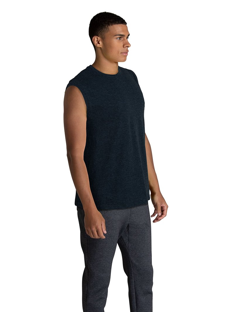 Fruit of The Loom Men's Eversoft Cotton Sleeveless T Shirts, Breathable & Moisture Wicking with Odor Control, Sizes S-4X, Muscle-2 Pack-Black Heather, XX-Large