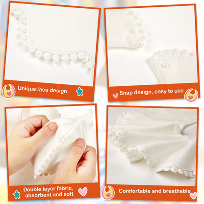 JenPen 4 Pieces White Bibs for Baby Girl Bandana Muslin 360 Bibs Baby Bandana Drool for Girl Set for Teething Toddler