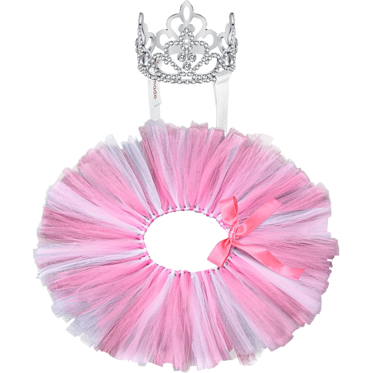 2 Pcs Dog Crown Headband Dog Tutu Dress Set Crystal Rhinestone Tiara Crown Tutu Skirt Pet Dress Costume for Puppy Birthday Party Wedding Photo Prop Costume(Large,Rose Red, White)