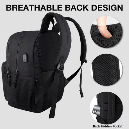KEOFID Classic Travel backpack for Men and Women, Anti theft Laptop backpack with USB Charging Port for College, Business(Black)