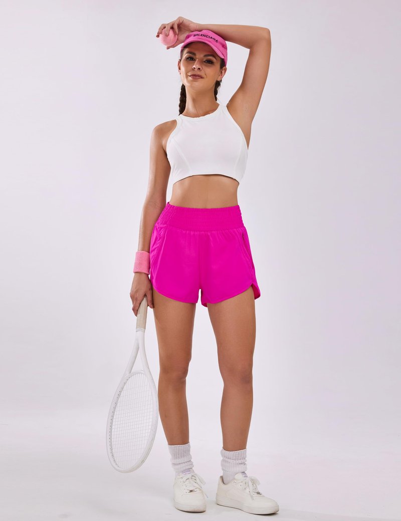 BMJL Women's Athletic Shorts High Waisted Running Short Pocket 2.5" Sporty Shorts Gym Elastic Workout Shorts(XL,Bright Pink)