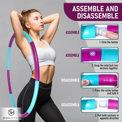 Detachable and Adjustable Weighted Hula Hoop for Adult with 8 Push-to-Connect Sections and Soft Thick Foam Padding for Weight Loss Exercise with Matching Carrying Bag (Up to 3.04 Pounds, 36 Inches)