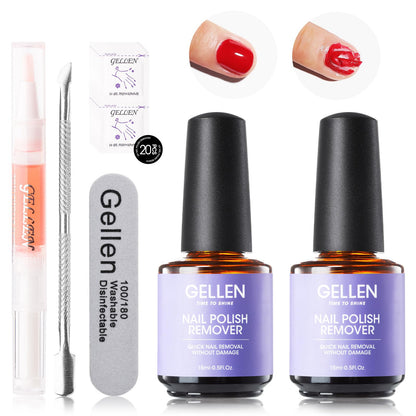 Gellen Gel Nail Polish Remover Kit, Gel Polish Remover for Nails with Liquid Latex Tape Cuticle Oil and Manicure Tools, Quick & Easy Gel Remover in 3-5 Minutes, No Soaking Or Wrapping