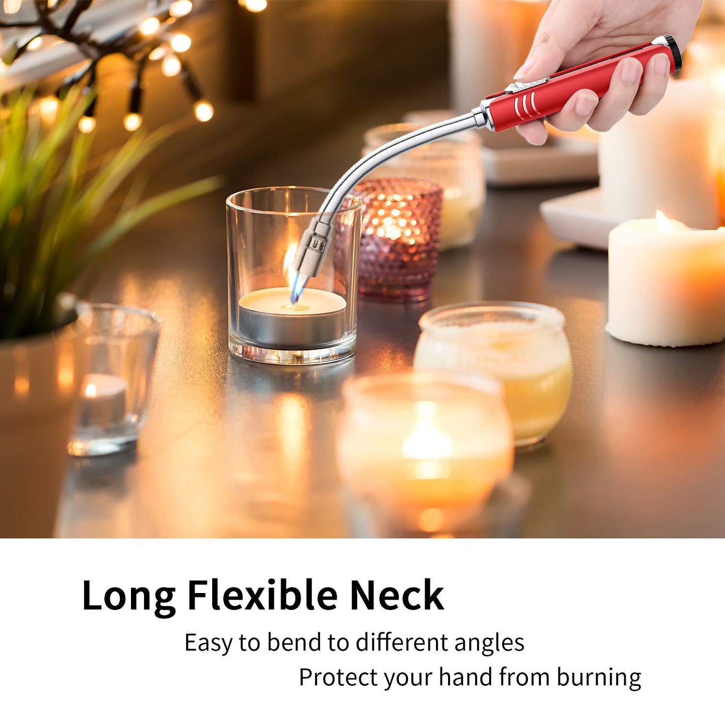 Butane Lighter Torch Long Lighter Refillable Adjustable Jet Flame Lighter Windproof Flexible with Visual Fuel Window Blow Torch for Stove BBQ Grill Fireplace Camping Kitchen (No Gas Include) - Red