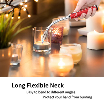 Butane Lighter Torch Long Lighter Refillable Adjustable Jet Flame Lighter Windproof Flexible with Visual Fuel Window Blow Torch for Stove BBQ Grill Fireplace Camping Kitchen (No Gas Include) - Red