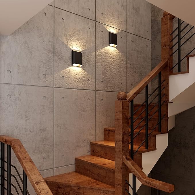 Wall Lights for Bedroom Up and Down Indoor Wall Light, Outdoor Wall Sconces LED Dimmable, 7.8 Inch Modern Porch Light, IP65 Waterproof Wall Lamp for Yard,120-277V,15.5W 3000K CRI90+ (Black)