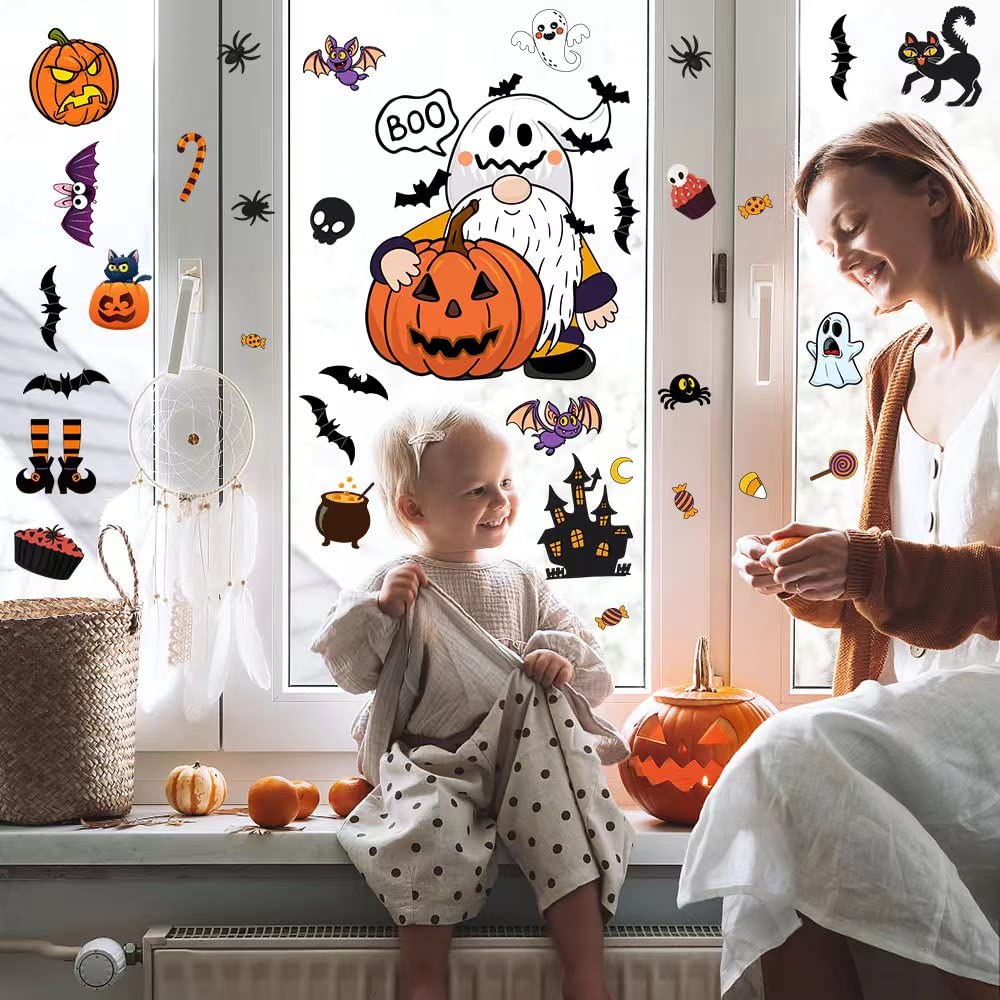 Halloween Window Clings Decals,Halloween Window Glass Decorations with Cute Gnome for Party Supplies(gnome)