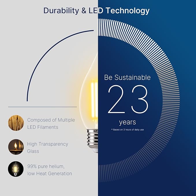 FLSNT LED 60 Watts Equivalent Chandelier Light Bulbs, CA11 Dimmable Filament Clear LED Candelabra Bulbs, E26 Medium Base, 2700K Soft White, 6 Pack UL,CA65 Listed.