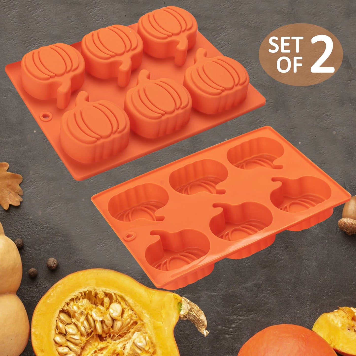 Silicone Pumpkin Molds, 2 Pack Pumpkin-Shaped Cake Molds Thanksgiving Oreo Molds Muffin Cupcake Pan Hot Chocolate Bomb Mold for Halloween Thanksgiving Fall Baking and Wax Melts Soap Making