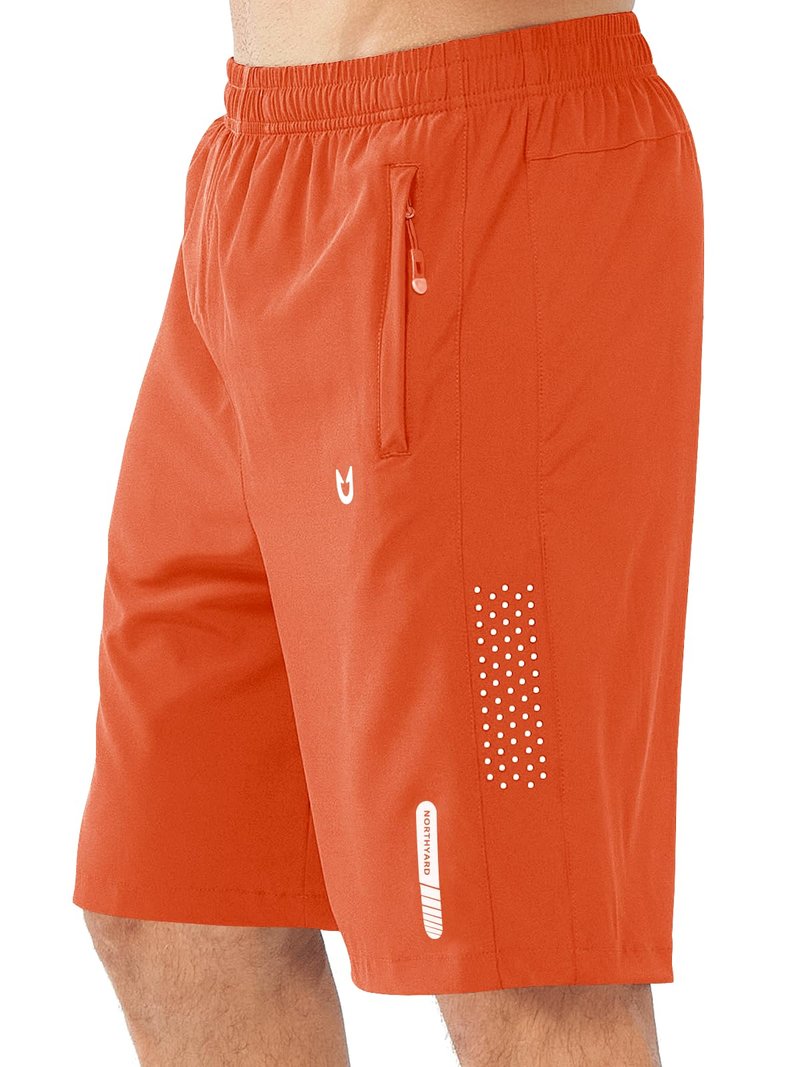 NORTHYARD Men's Athletic Running Shorts Gym Workout 7"/9"/5" Quick Dry Lightweight Sports Basketball Tennis 3 Zipper Pockets ORANGE-9inch S