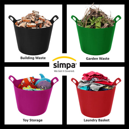 42L 42 Litre Large Eco-Friendly Recycled Flexi Tub - Black - Multi Purpose Robust Flexible Storage Container Bucket, Set of 3.