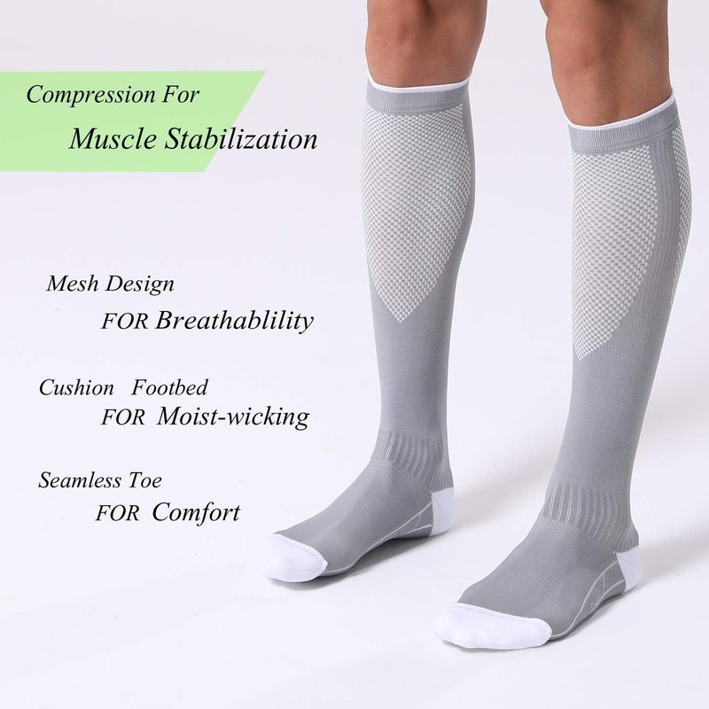 FITRELL 3 Pairs Compression Socks for Women and Men 20-30mmHg- Circulation and Muscle Support Socks for Travel, Running, Nurse, Knee High, Medical GREY S/M
