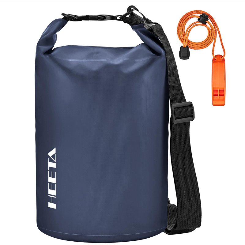 HEETA Waterproof Dry Bag for Women Men, Roll Top Lightweight Dry Storage Bag Backpack with Emergency Whistle for Travel, Kayaking, Boating, Camping, Beach, Cruise Ship Essentials (Dark Blue, 5L)