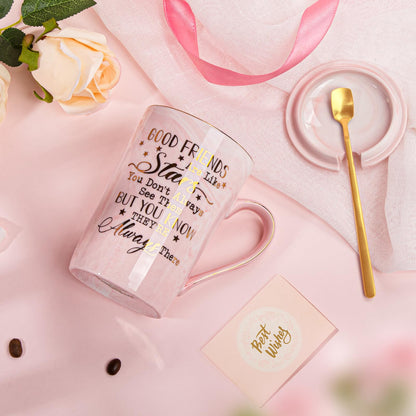 Best Friend Birthday Gifts for Women, Friendship Gifts for Women, Unique Birthday Valentines Day Gift Ideas for Her, Friends Female, Besties, BFF Ceramic Marble Coffee Mug Gift Box Printed Gold 14 oz
