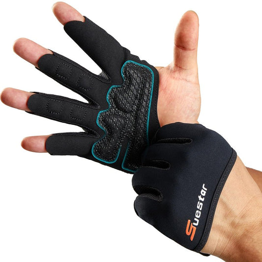 SueStar Partial Weight Lifting Gloves, 3/4 Finger Workout Gloves for Men Women, Full Palm Protection & Silicone Grip Gym for Weightlifting Exercise Fitness Smartwatch Friendly (Black, Small)