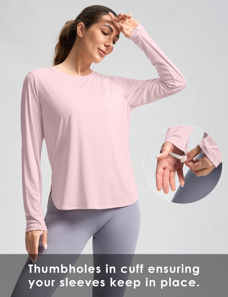 Women's Sun Shirts UPF 50+ Long Sleeve UV Protection Shirt Lightweight Quick Dry Workout Hiking Tops for Women(Seashell Pink,M)