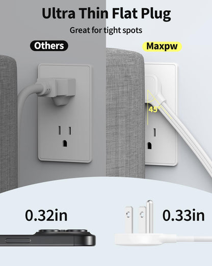 2 Pack Power Strip Surge Protector - 7 Outlets 4 USB Ports (2 USB C), 6 Ft Ultra Thin Flat Plug Extension Cord, 1875W/15A, 1700 Joules, Wall Mount for Home Office Dorm, White