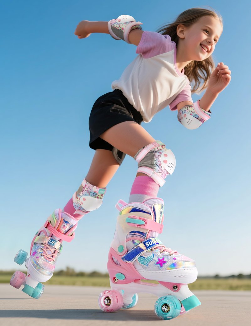SULIFEEL Roller Skates for Girls Kids with Light Up Wheels, Adjustable 4 Sizes for Little Kids Toddler Beginner Rollerskates