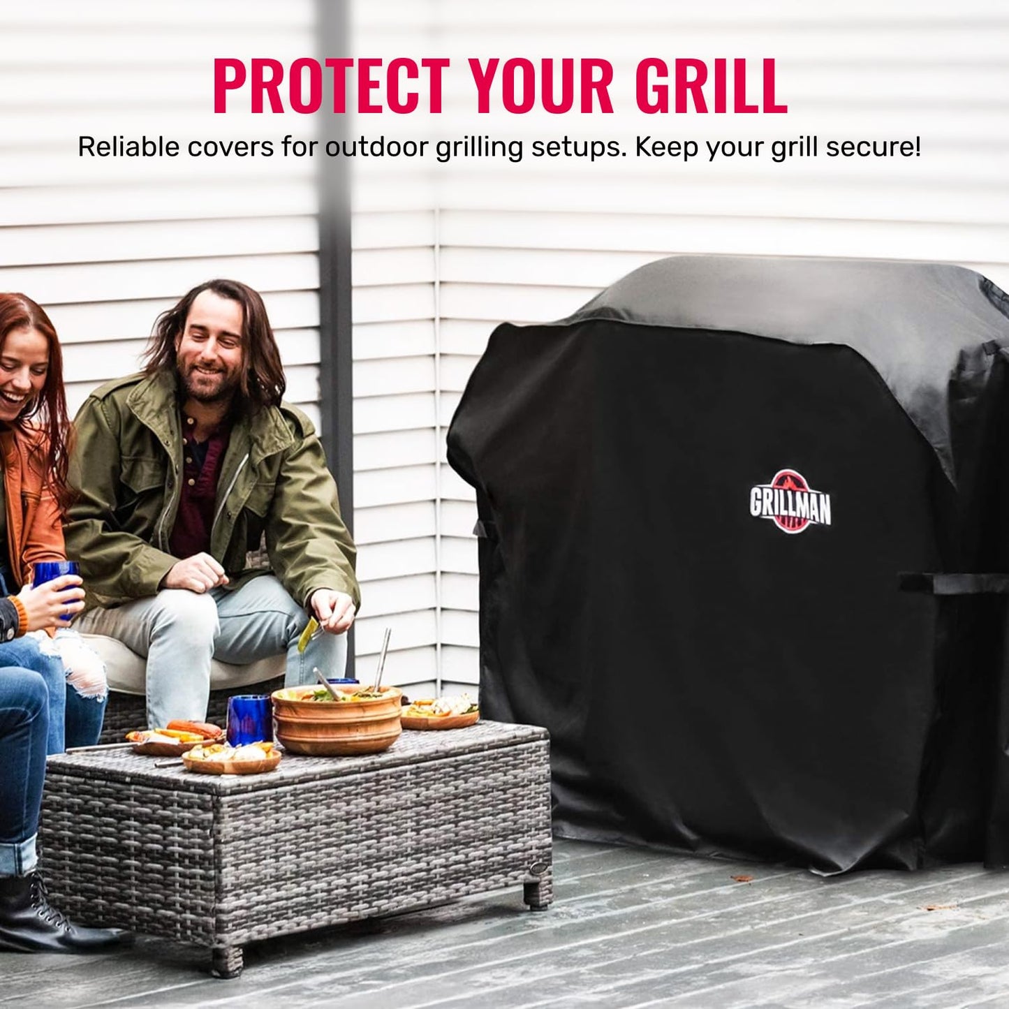 Grillman Heavy Duty BBQ Cover - 147 x 61 x 122 cm Waterproof Barbecue Cover for Outdoor Grill - Fits Weber, Char Broil, Outback - Windproof, Rip-Proof, UV Resistant - Black