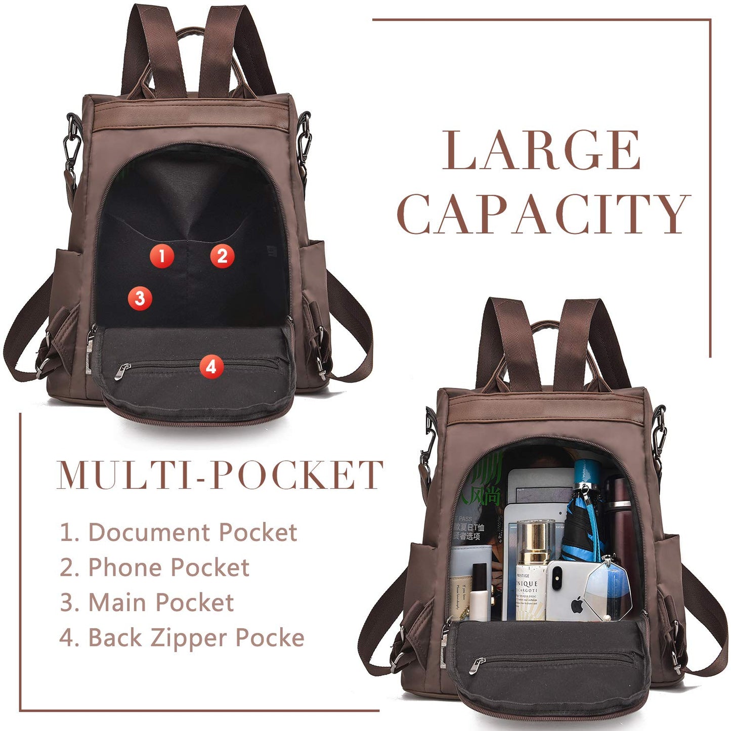 Charmore Women Backpack Ladies Rucksack Waterproof Nylon School bags Anti-theft Daypack Shoulder Bags