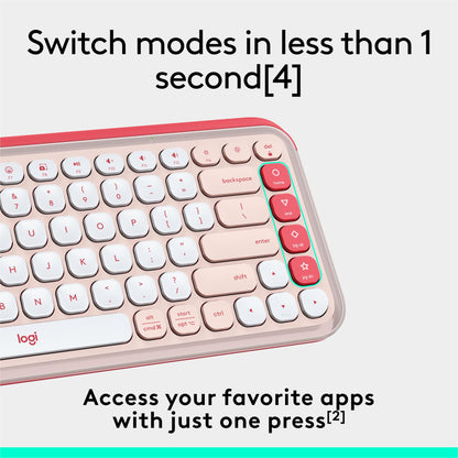 Logitech POP ICON Keys Wireless Bluetooth Keyboard, Comfortable Typing, Programmable Keys, Easy-Switch Between up to 3 Devices, for Laptop, Tablet, PC – Rose and Off-White