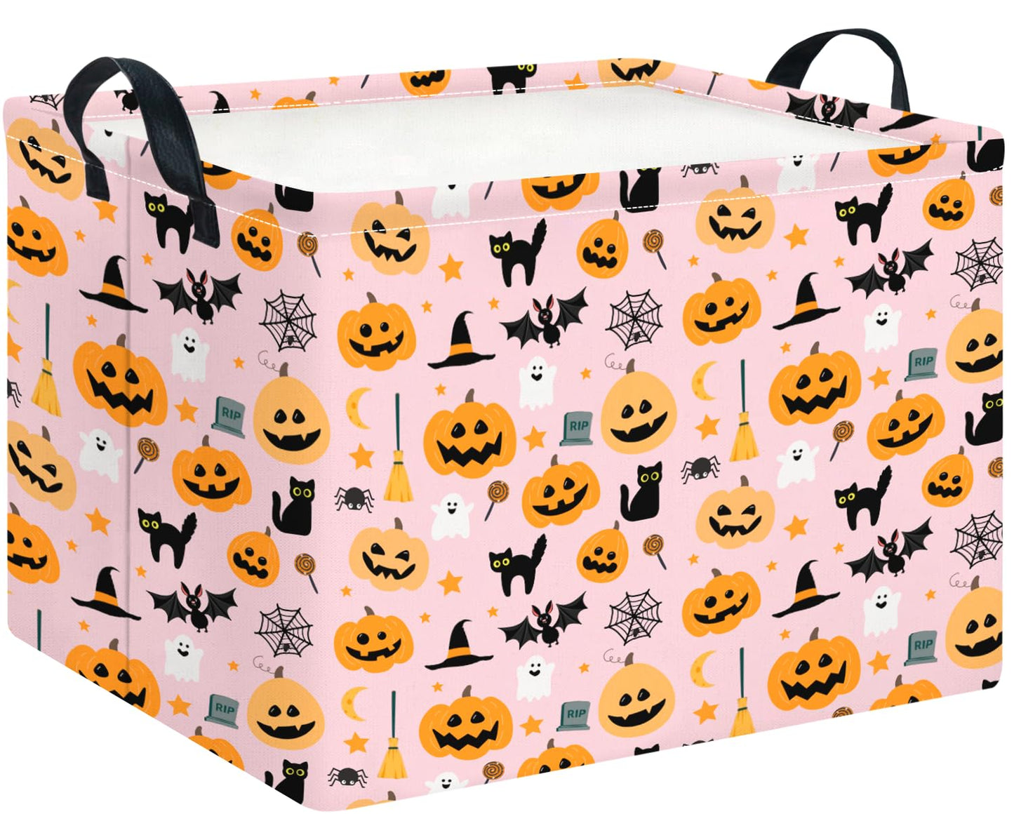 HKEC Rectangle Storage Basket with Handles,Collapsible Storage Bin,Books Box,Gift Basket(Halloween Cat Basket)