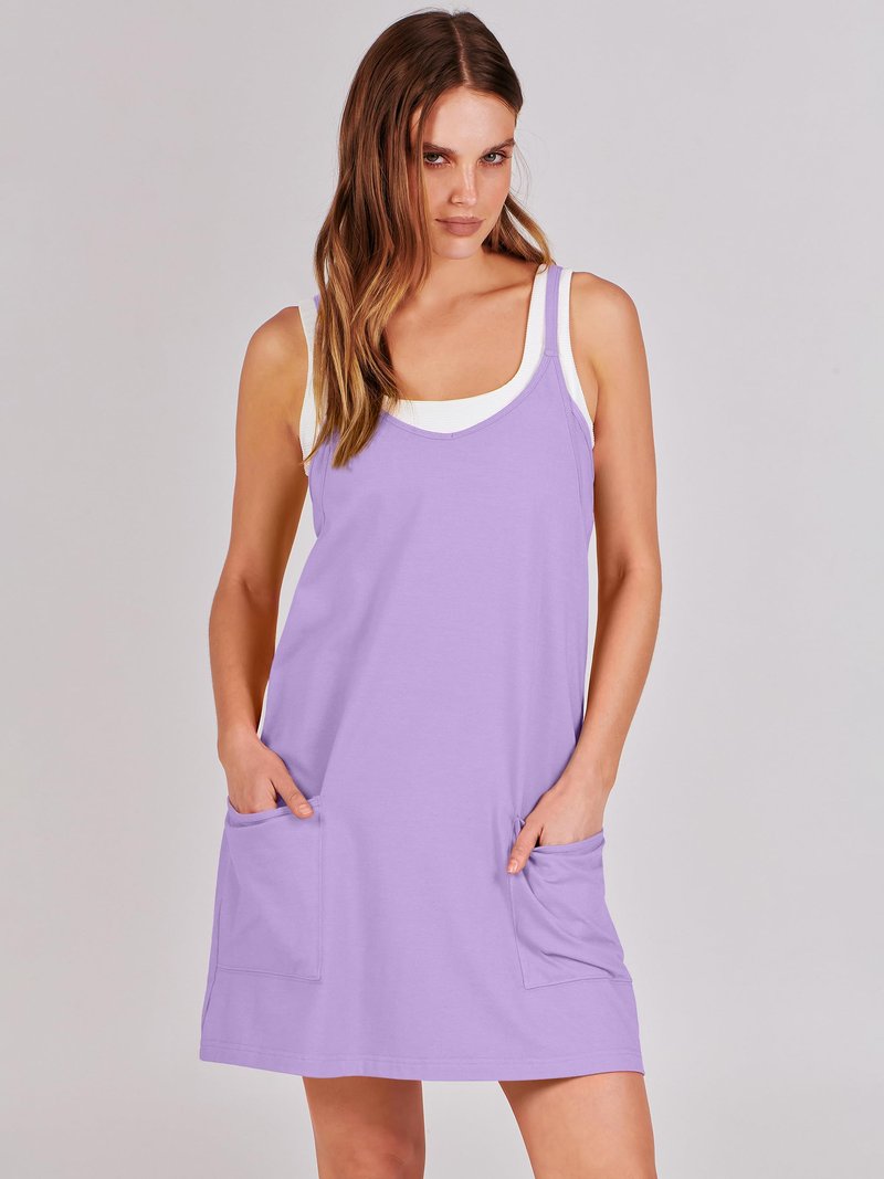 ANRABESS Women Athletic Dress Summer Tennis Workout Active Sports Mini Romper Dress Built in Shorts Travel Vacation Clothes Purple X-Large