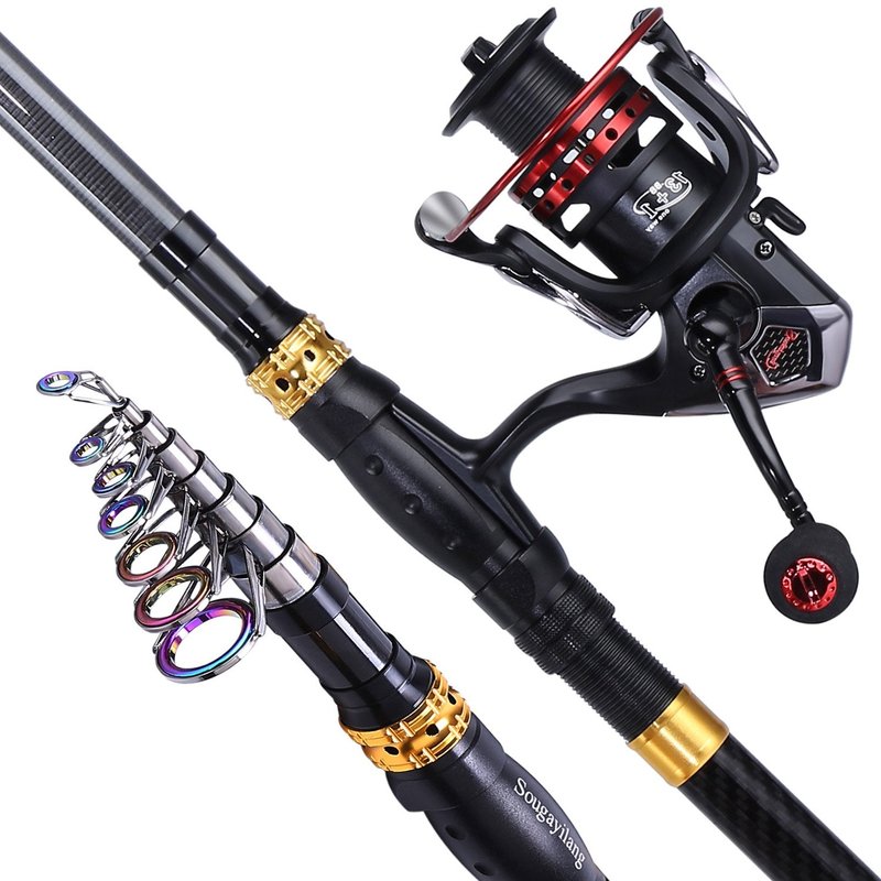 Sougayilang Fishing Rod Combos with Telescopic Fishing Pole Spinning Reels Fishing Carrier Bag for Travel Saltwater Freshwater Fishing(2.4M/7.87FT)
