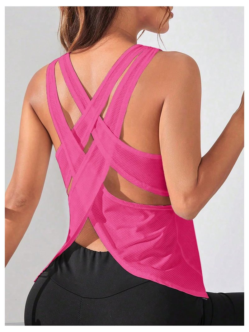 OYOANGLE Women's Open Back Workout Tops Racerback Athletic Loose Shirts Yoga Gym Clothes Sleeveless Running Tank Tops Hot Pink Medium