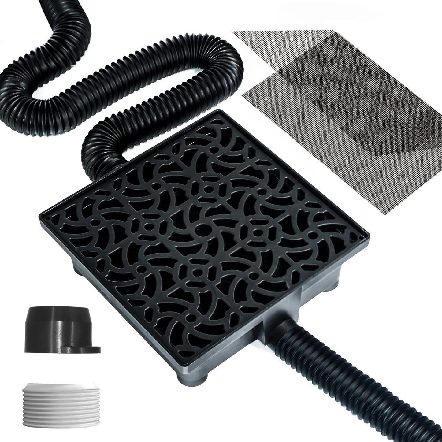 Gutter Downspout Extensions Big Kit, Catch Basin + 2pcs Pipes, Low Profile Downspout Extender - Each Flexible Pipe is 8.2ft - can be Connected into a Whole. Protect Foundation.(Black)