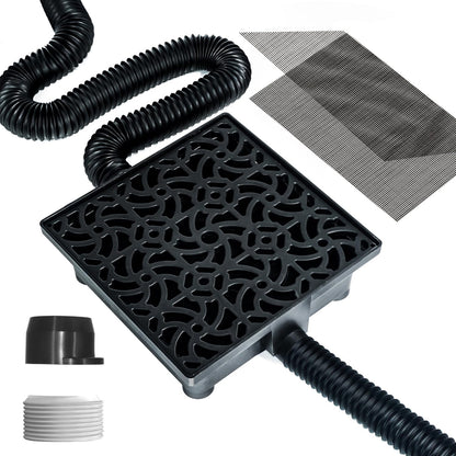 Gutter Downspout Extensions Big Kit, Catch Basin + 2pcs Pipes, Low Profile Downspout Extender - Each Flexible Pipe is 8.2ft - can be Connected into a Whole. Protect Foundation.(Black)