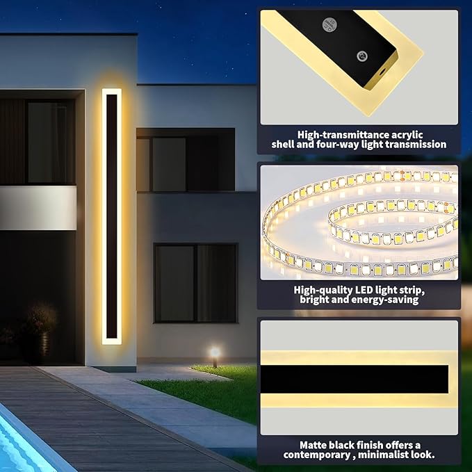 Modern - Outdoor - Lights 1pack-11.82in, 3000k Long Wall Light for House/Porch, Waterproof Ip65 Black Outside Led Wall Mounted Sconce Lighting Fixtures, 11.82in-1pack