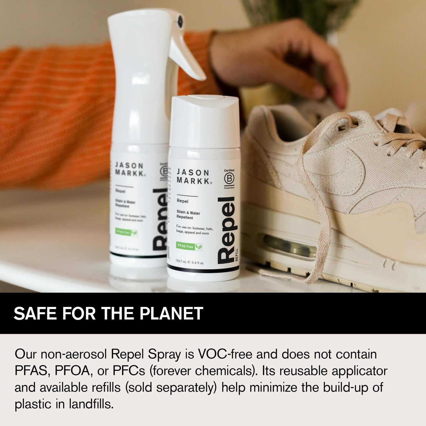 Jason Markk Shoe Protector Repel Spray, Water & Stain Repellent for Shoe and Sneaker Care, Non-Aerosol Footwear Protector Spray, Safe for Leather, Suede, Nubuck, Cotton, Knits, 5.4oz