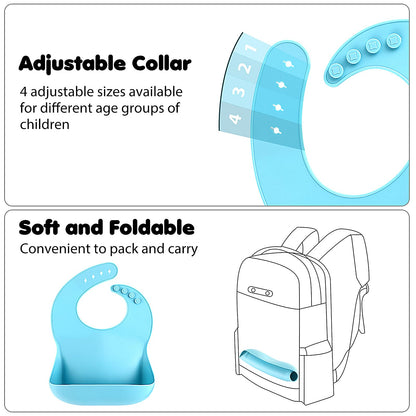 Eascrozn Silicone Bibs for Babies & Toddlers Set of 3, Silicone Baby Bibs for Boy and Girl, Adjustable Soft Waterproof Bib