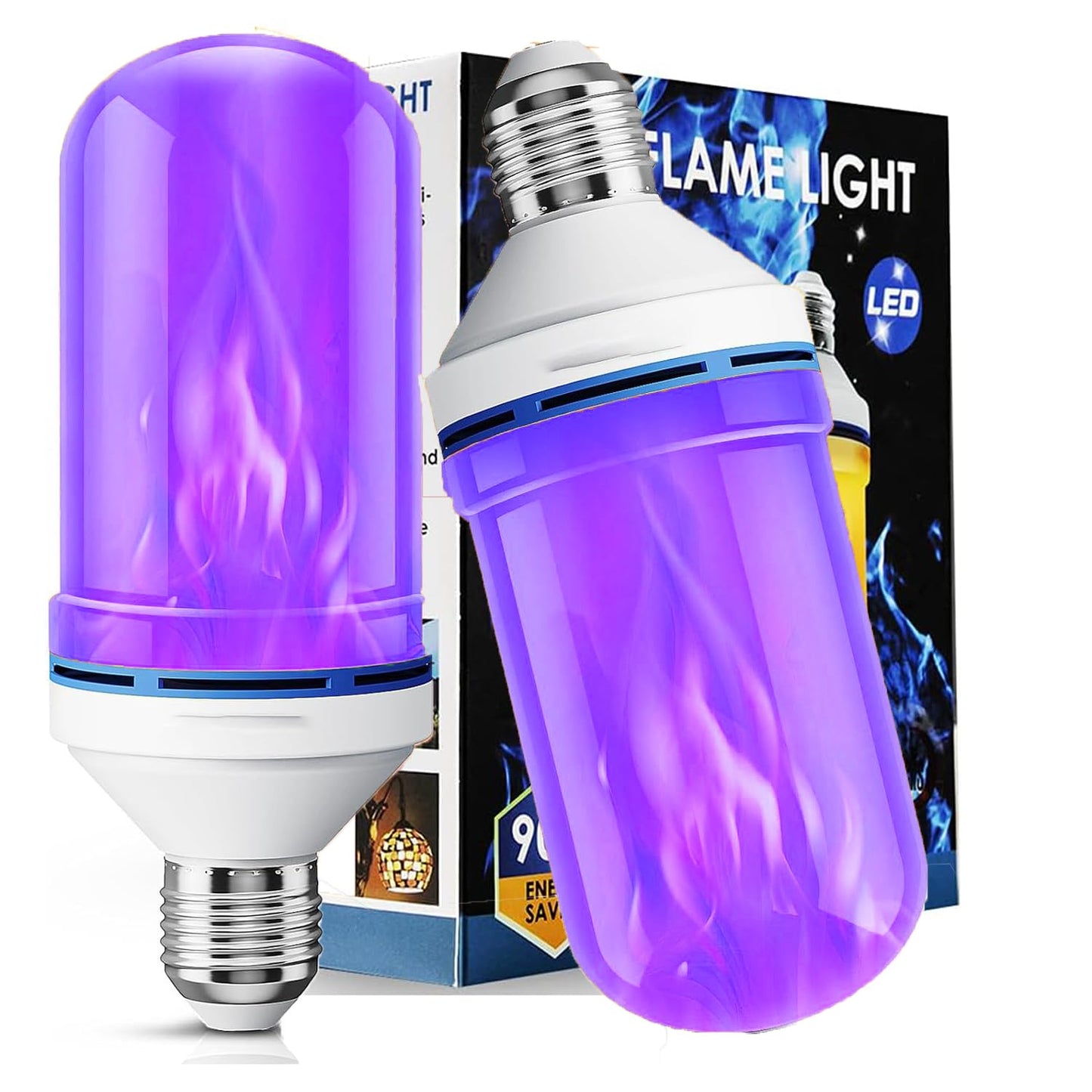 Upgraded LED Purple Flame Light Bulbs, 4-Mode Flickering Light Bulbs with Gravity Sensor, E26 Fire Light Bulb for Porch Party Patio Home Halloween Christmas Indoor Outdoor (Purple, 2)