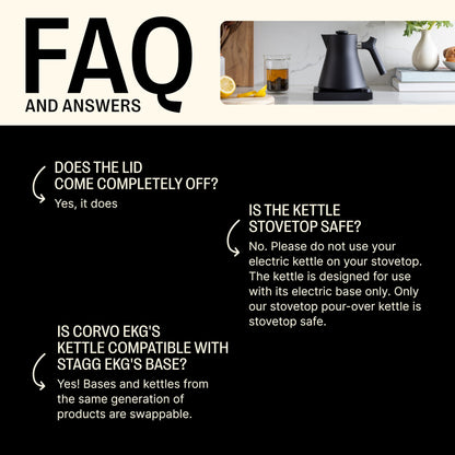 Fellow Corvo EKG Pro Electric Tea Kettle - Quick Heating, Precise Temperature Control Electric Kettle, Scheduling, Built-in Brew Timer for Boiling Water - Matte Black - 0.9 Liter