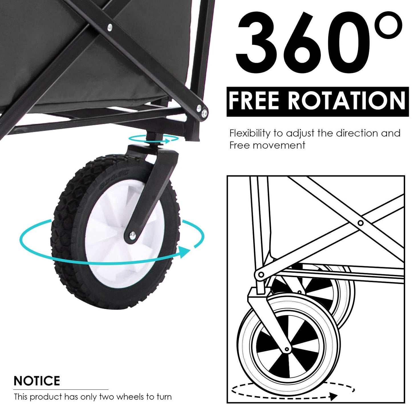 LIFE CARVER Folding Camping Cart Garden Wagon 4 Wheeled Collapsible Festival Trolley, Portable Garden Cart & DIY Waste Wagon - 150KG Capacity