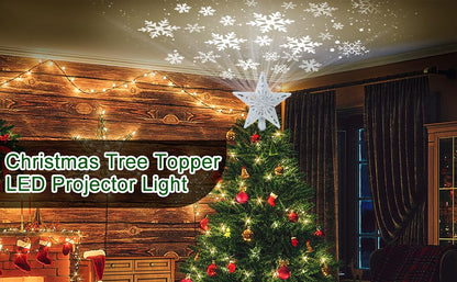 Christmas Tree Topper Projector Lights with 6 Projection Modes, Sliver Star Christmas Tree Topper with Built-in LED Projector, Dynamic Projection for Christmas Party Holiday Decoration